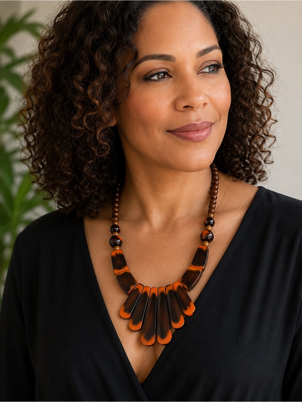 ZAD Boho Orange & Brown Reversible Bib Statement Necklace